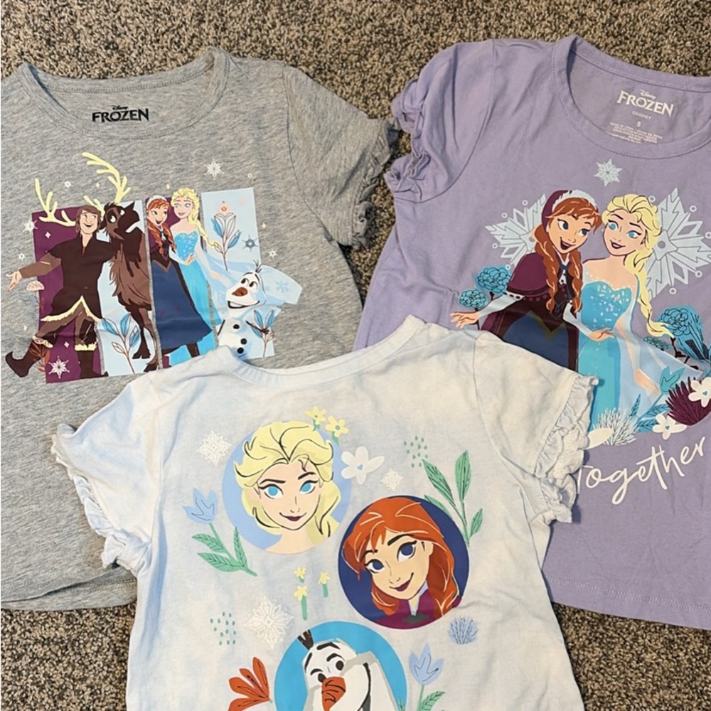 Disney Frozen Kids T-Shirts - Gray, Purple, and White
